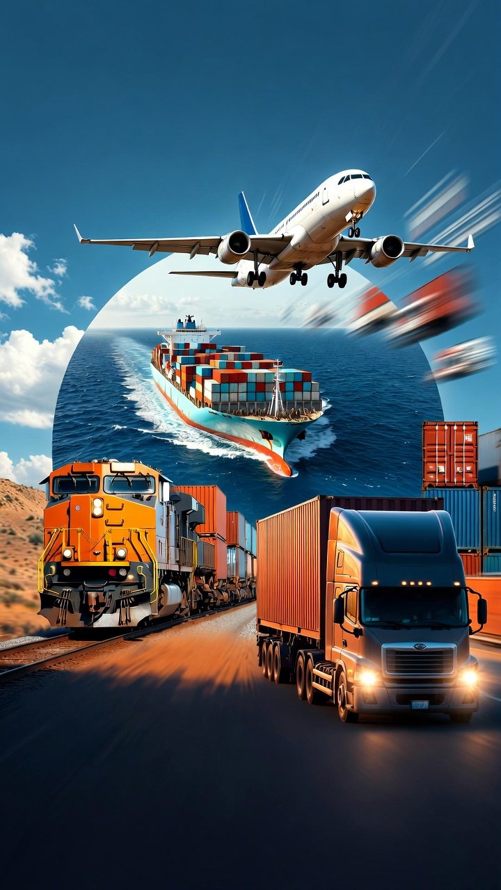 PRIMEX LIMITED logistics collage with airplane, container ship and freight train
